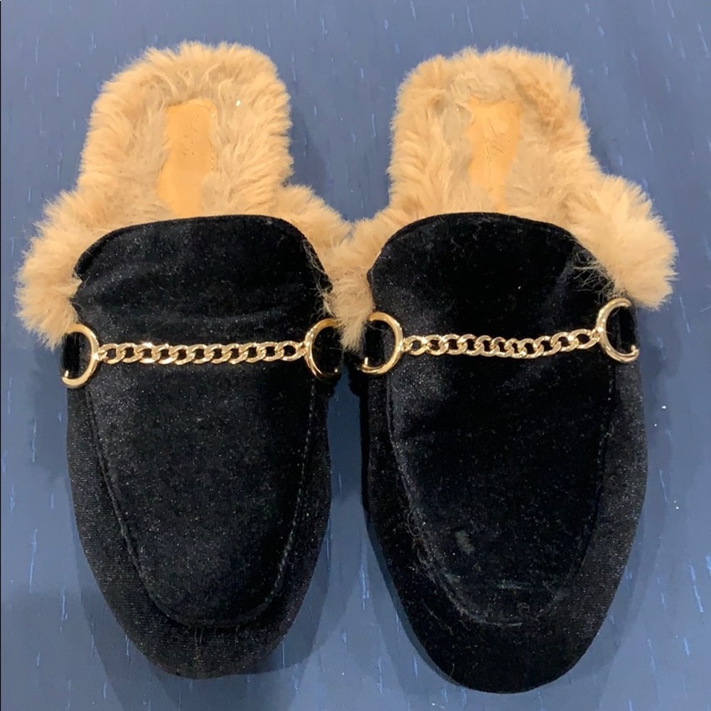 Vintage Havana Velvet Faux Fur Mules